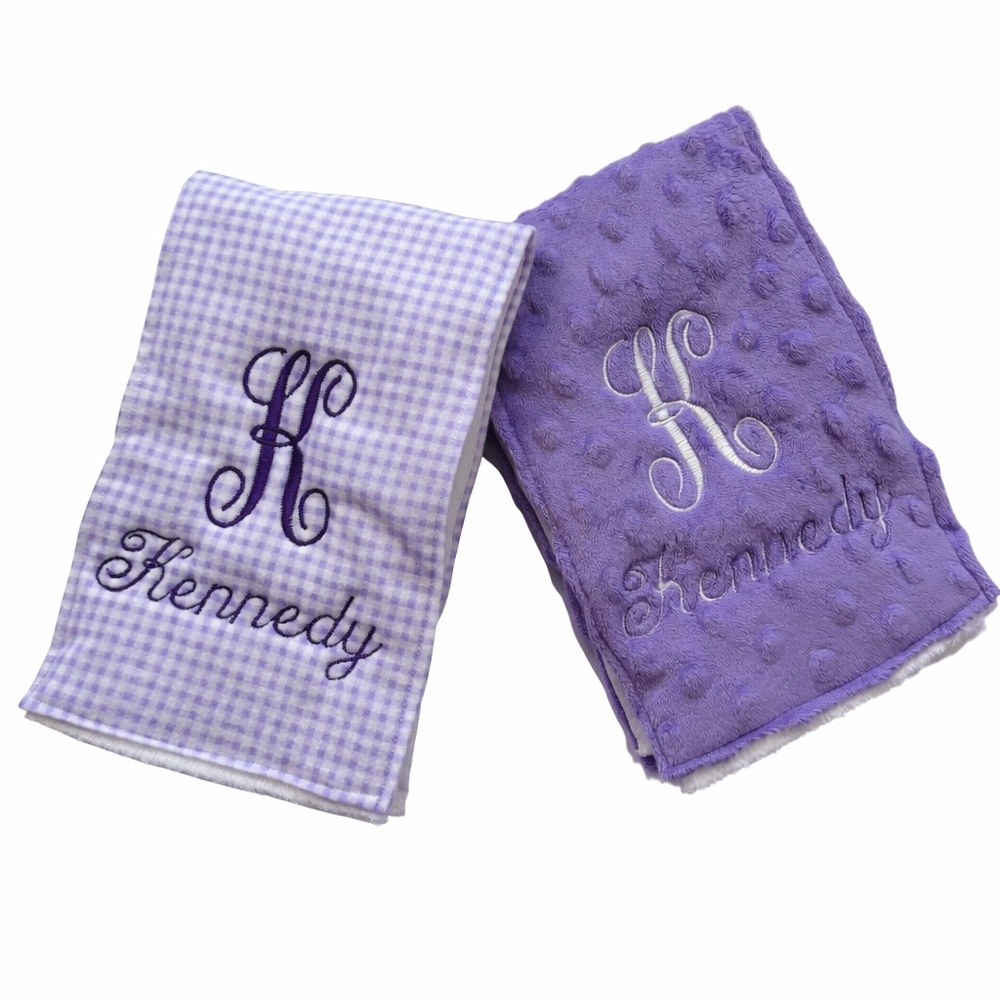 Purple Monogrammed Burp Cloths